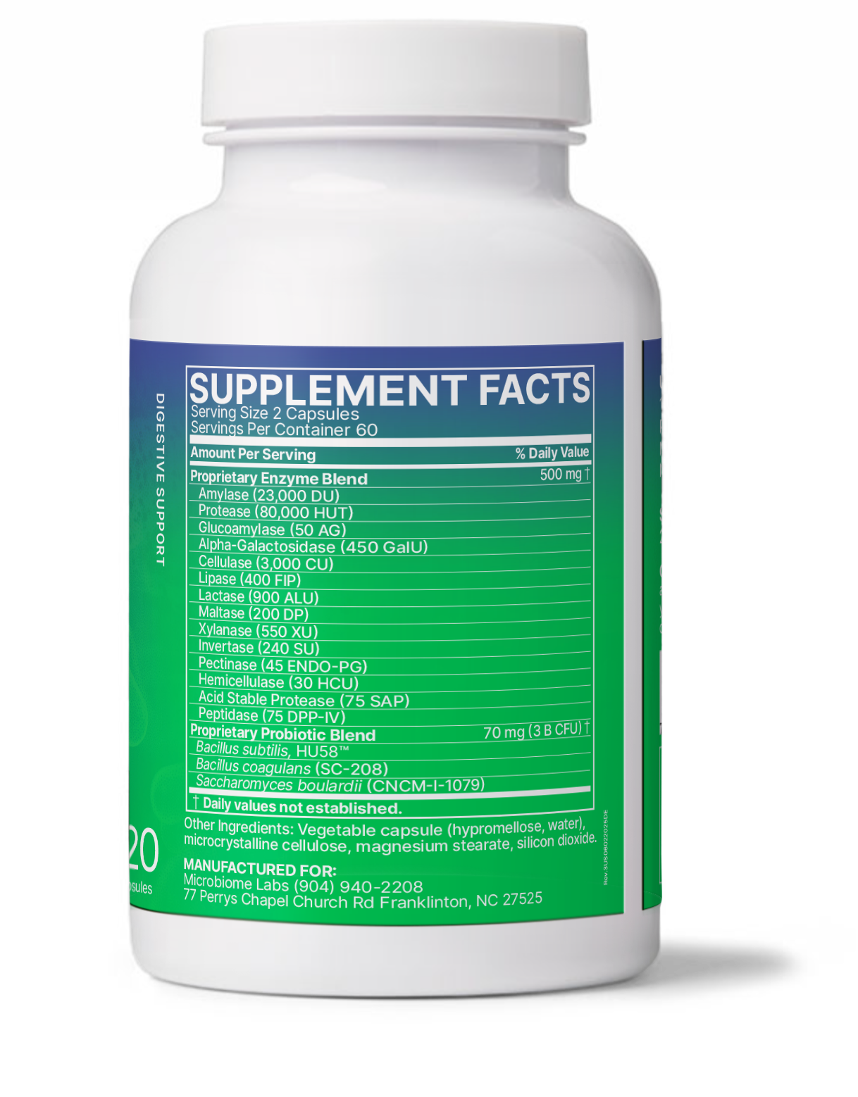 DigestMate bottle with spore based probiotic and enzyme blend supplement facts