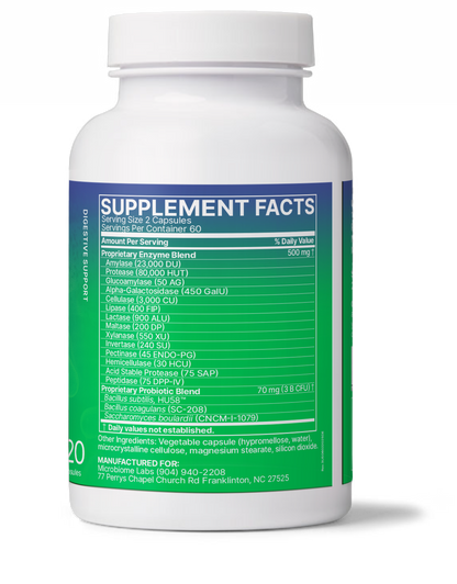 DigestMate bottle with spore based probiotic and enzyme blend supplement facts