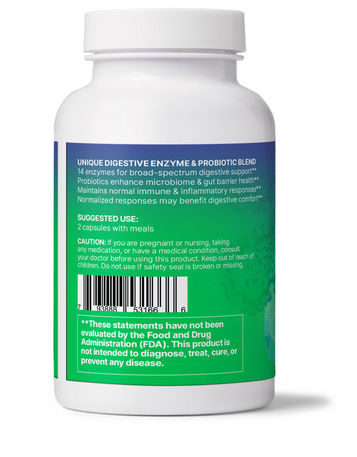 DigestMate Spore Based Probiotic and Enzyme Blend bottle with digestion support information on label.