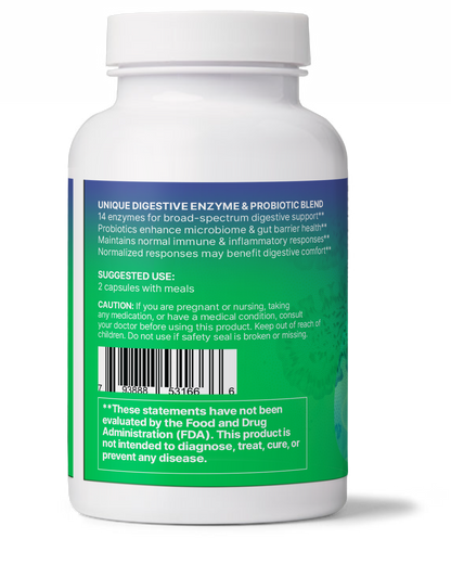 DigestMate Spore Based Probiotic and Enzyme Blend bottle with digestion support information on label.