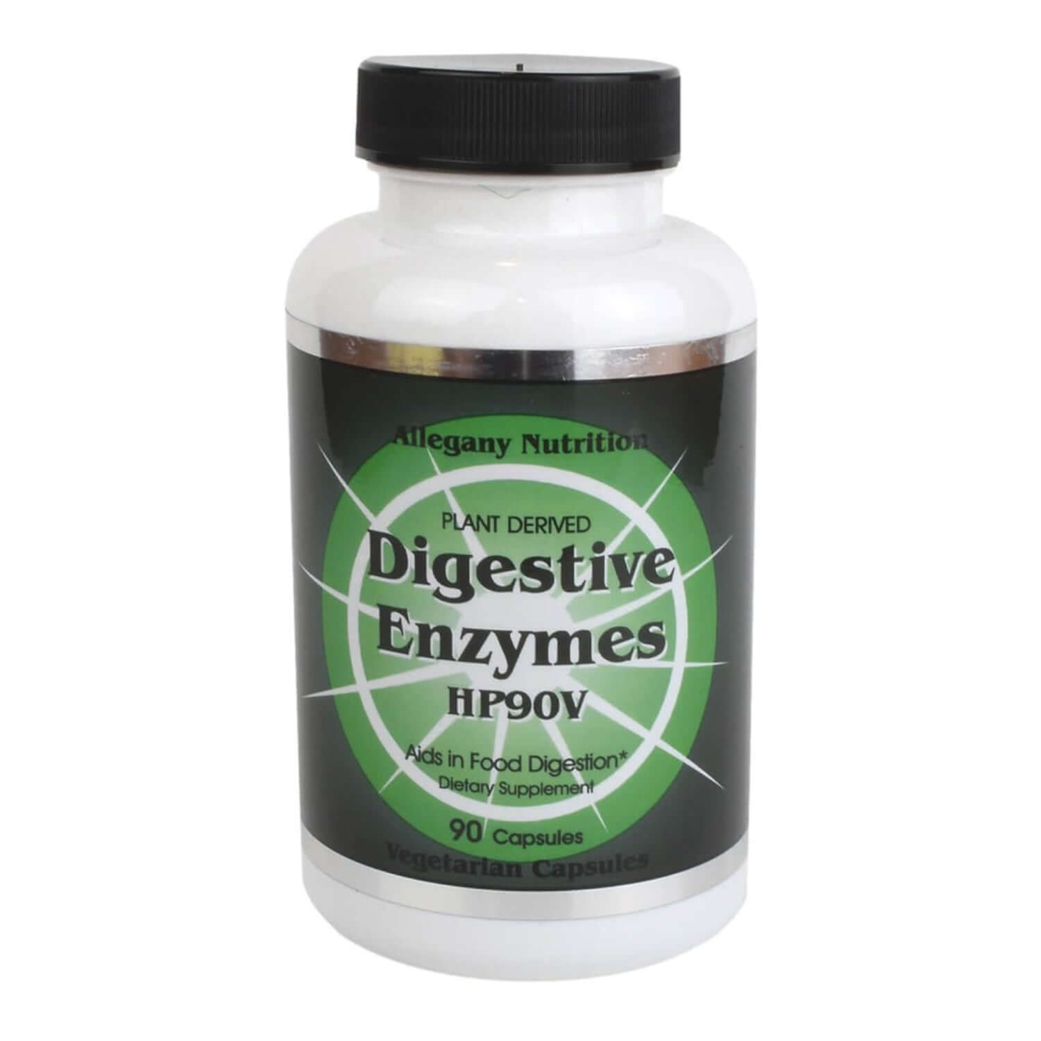 Digestive Enzymes HP bottle by Allegany Nutrition with 90 vegetarian capsules for high potency enzymes and better digestion.