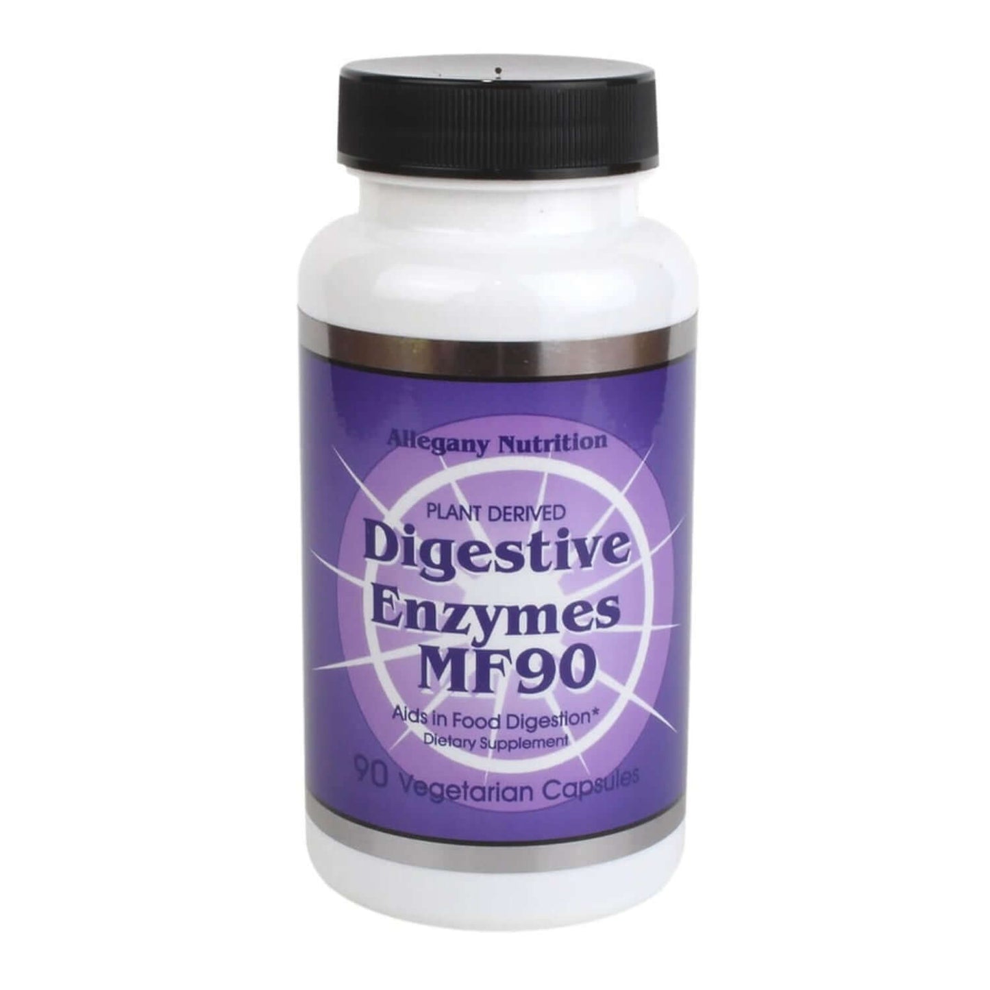 Digestive Enzymes MF90 bottle by Allegany Nutrition, aids in food digestion for enzymes for lactose sensitivity.