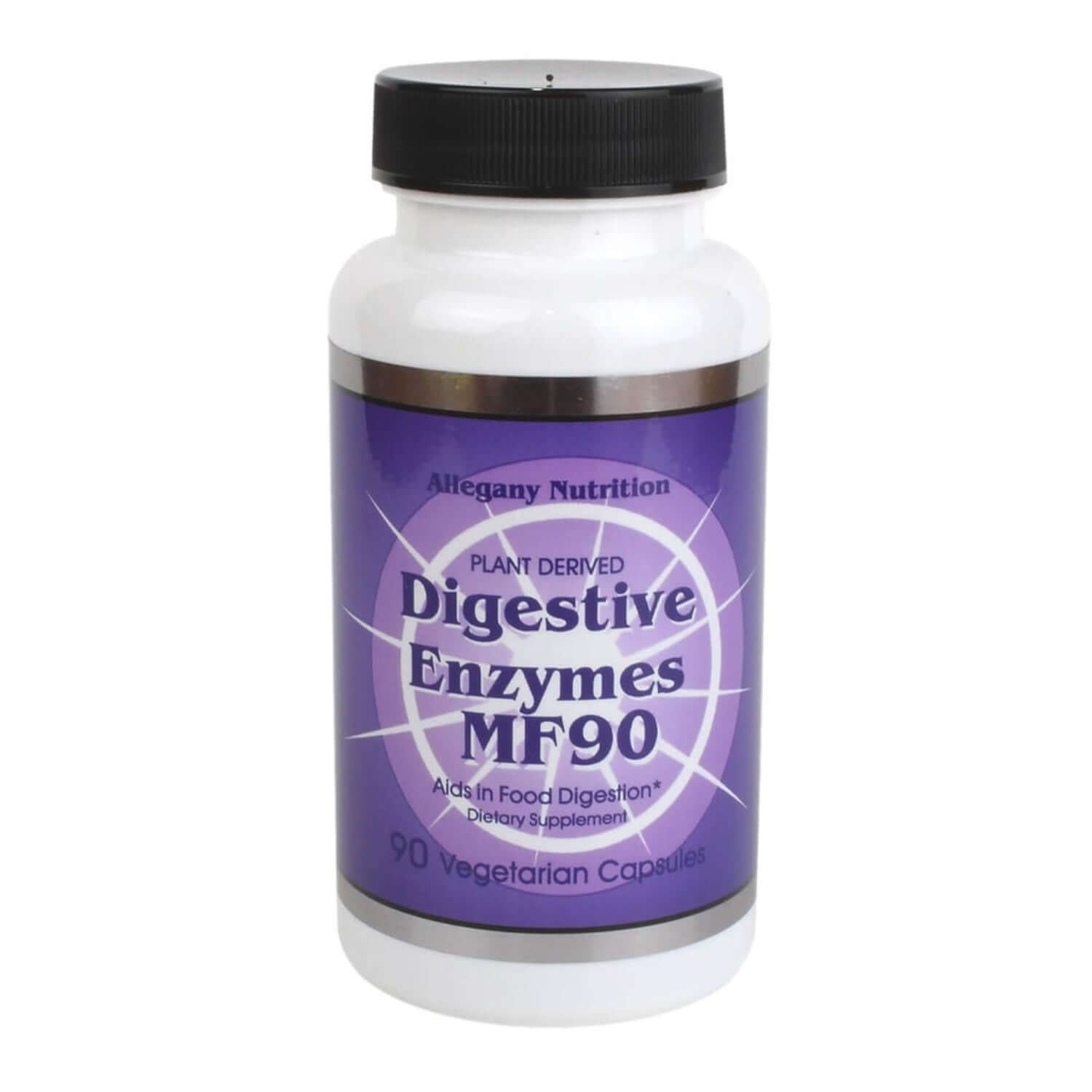 Digestive Enzymes MF90 bottle by Allegany Nutrition, aids in food digestion for enzymes for lactose sensitivity.