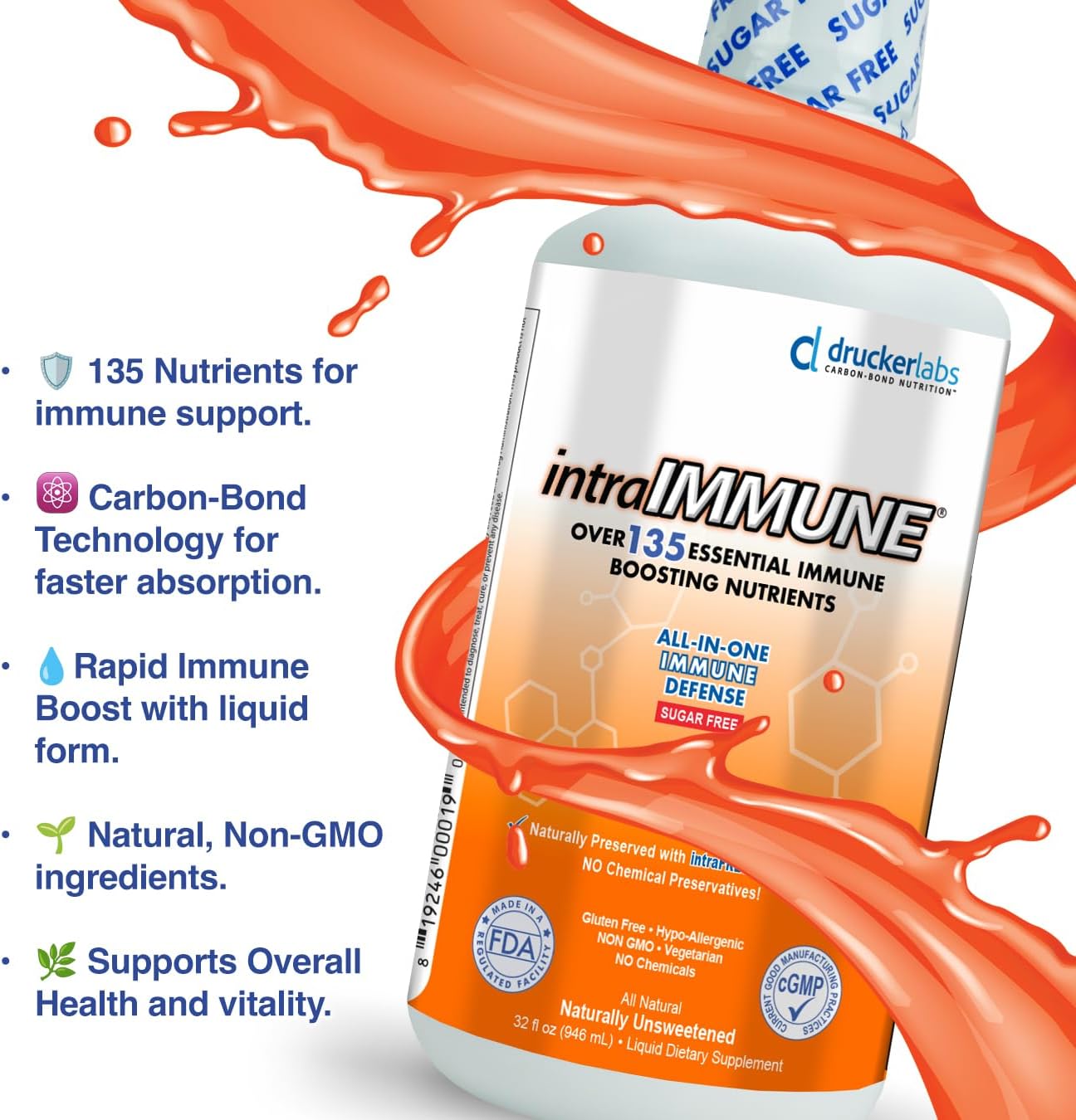 intraIMMUNE container with comprehensive immune support, featuring 135 nutrients for immune health and vitality.