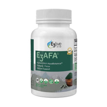 white supplement bottle of E3 AFA with E3Live branding on a white background
