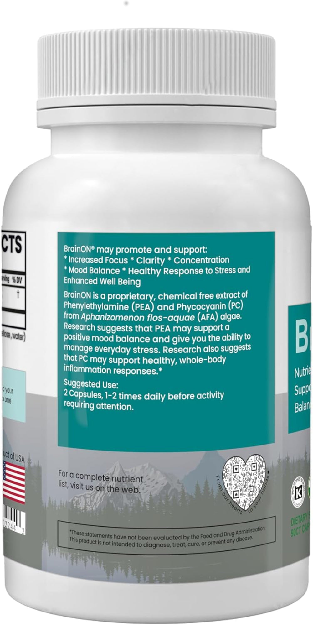 E3 Live BrainON 90ct Supplement bottle with label on a white background