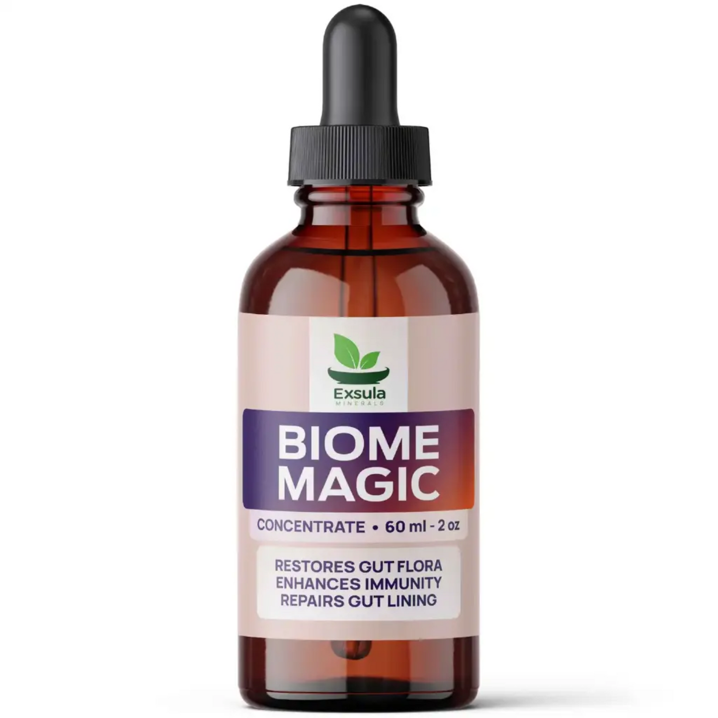 Bottle of Exsula Biome Magic with a dropper on a white background