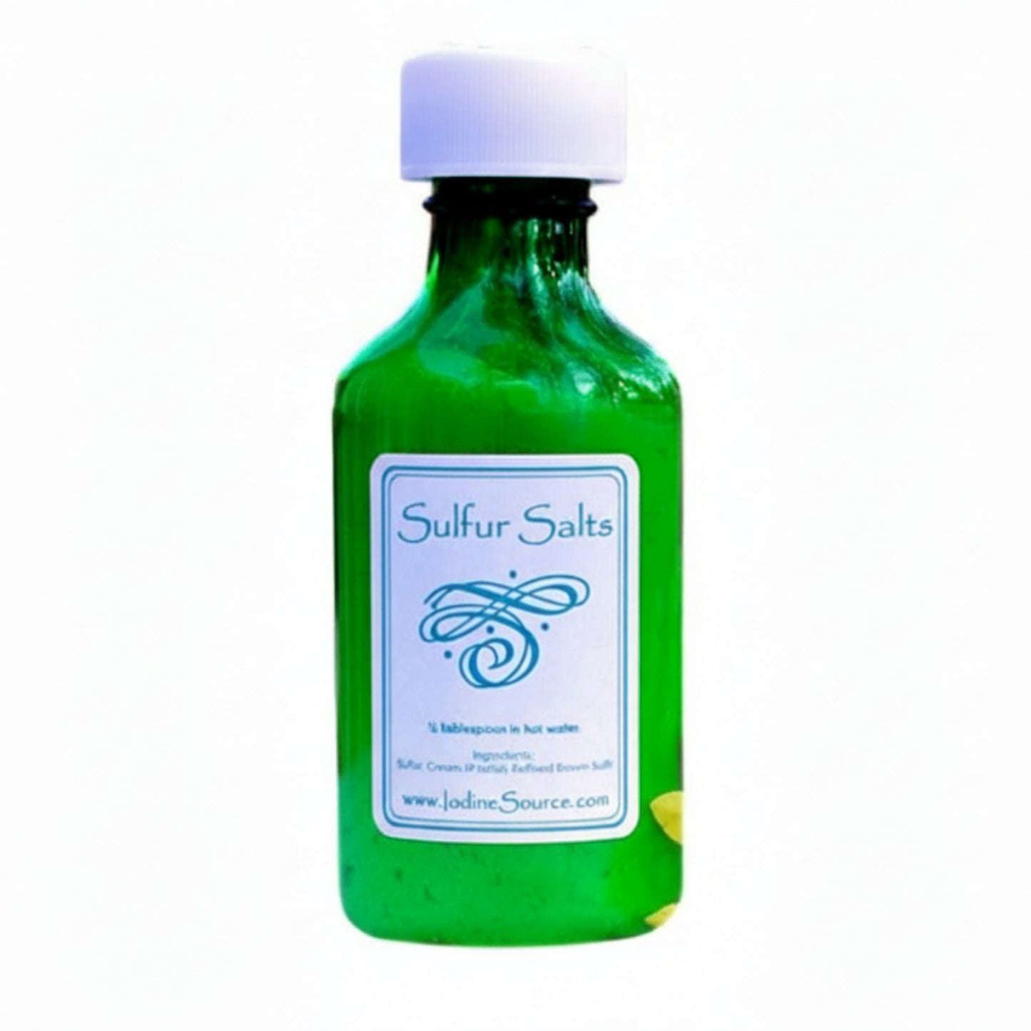 Green bottle labeled 'Sulfur Salts' on a white background