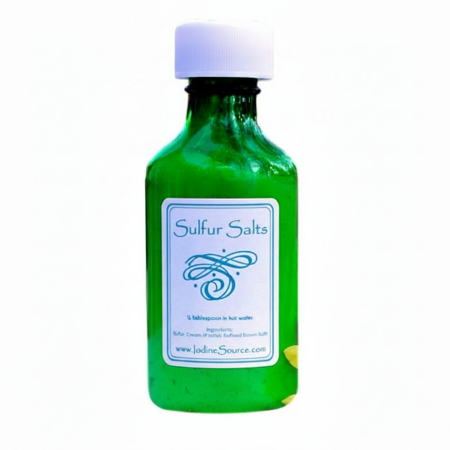 Green bottle labeled 'Sulfur Salts' on a white background