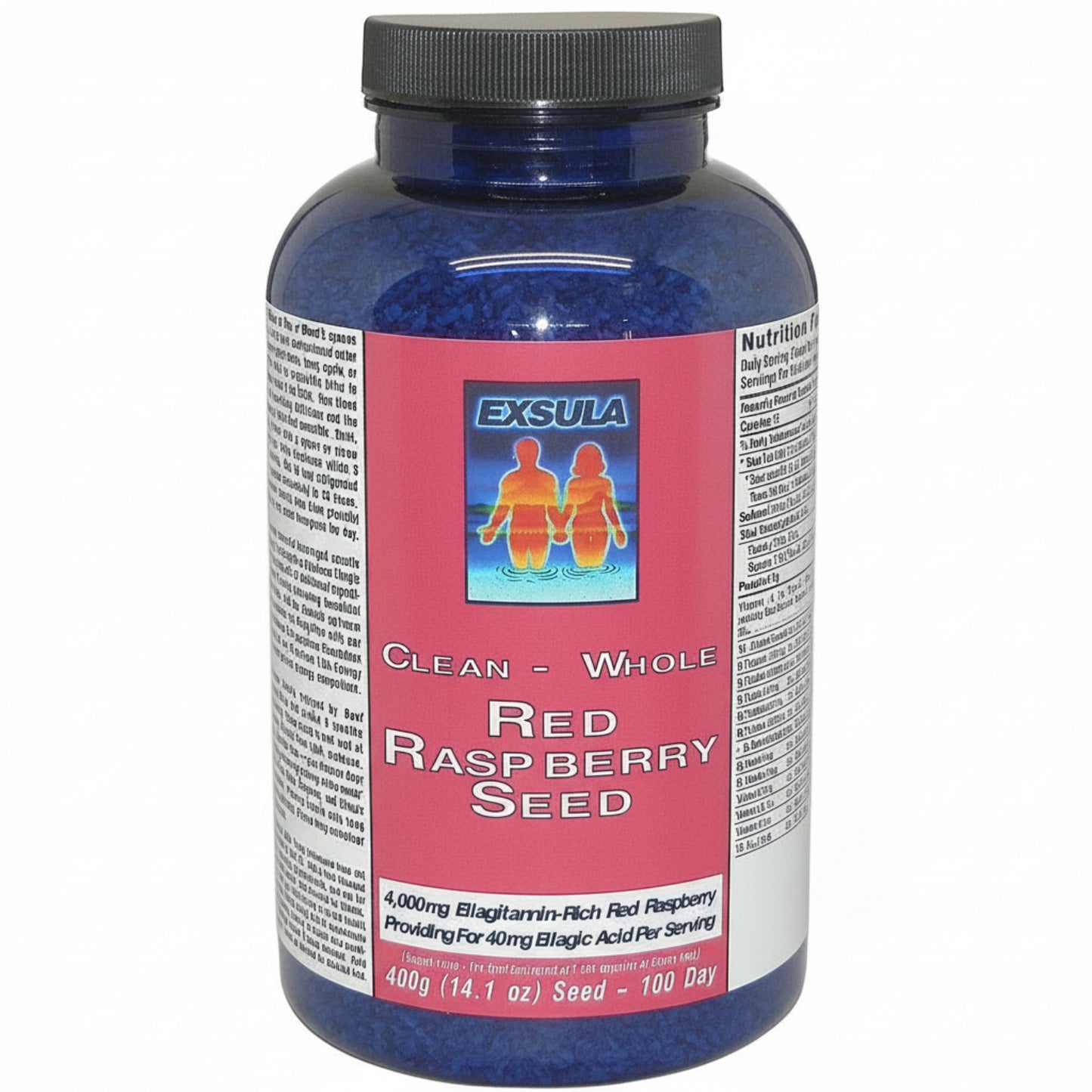 Bottle of Exsula Red Raspberry Seed supplement on a white background