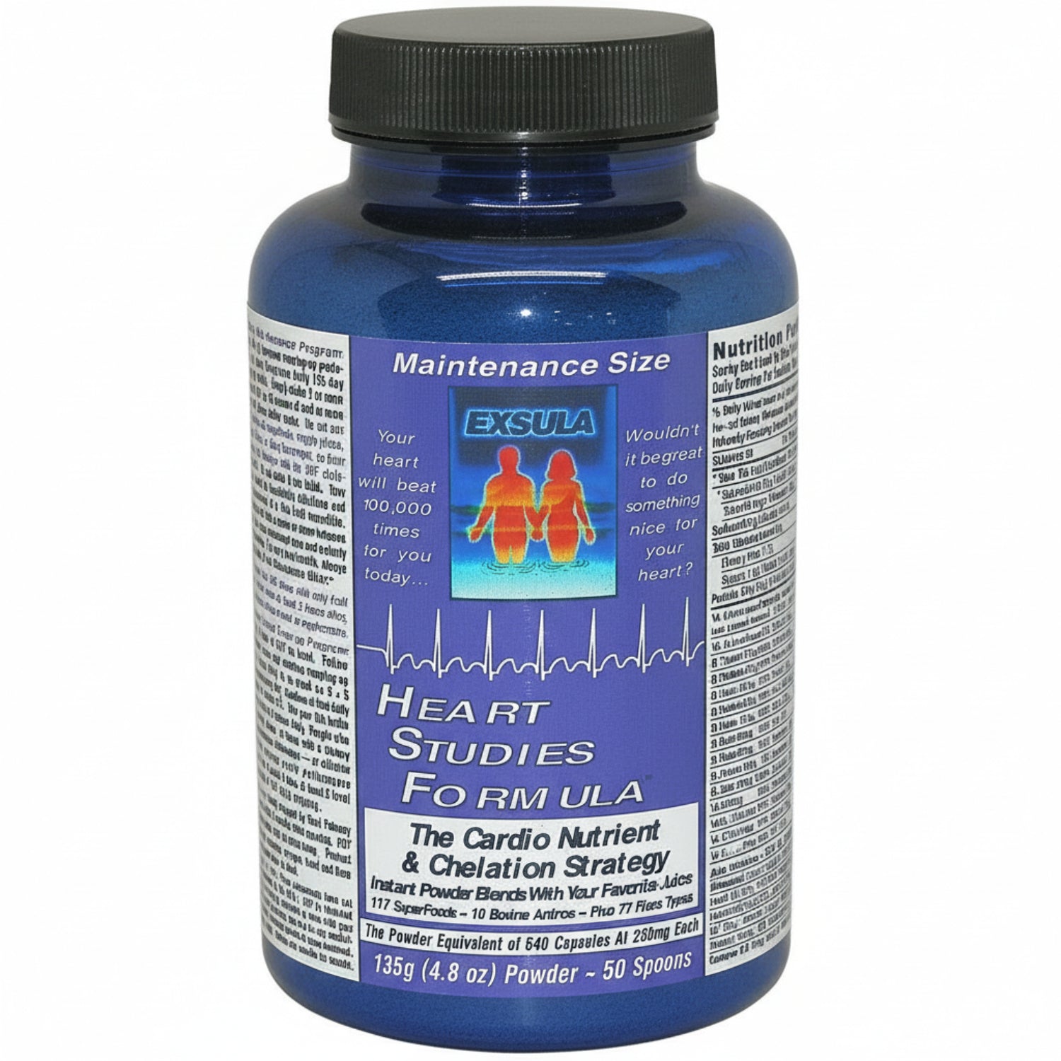 Blue supplement bottle labeled 'Heart Studies Formula' on a white background