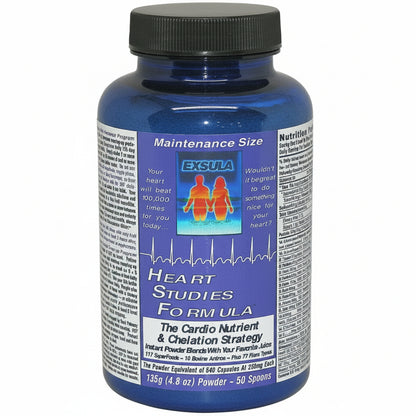 Blue supplement bottle labeled 'Heart Studies Formula' on a white background