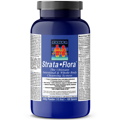 Strata-Flora front panel label showcasing exsula logo and product name