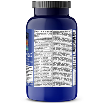 Strata-Flora 340 Grams Superfood Probiotics bottle showcasing nutrition facts and ingredients for gut health.