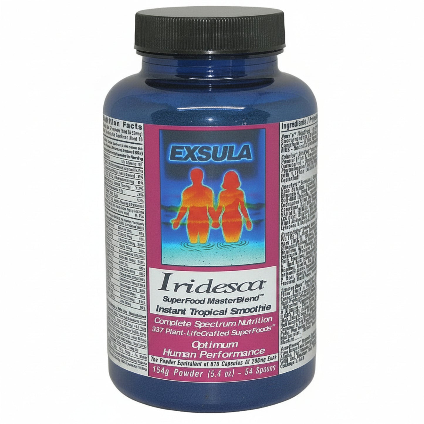 Bottle of Exsula Iridesca with a blue label on a white background