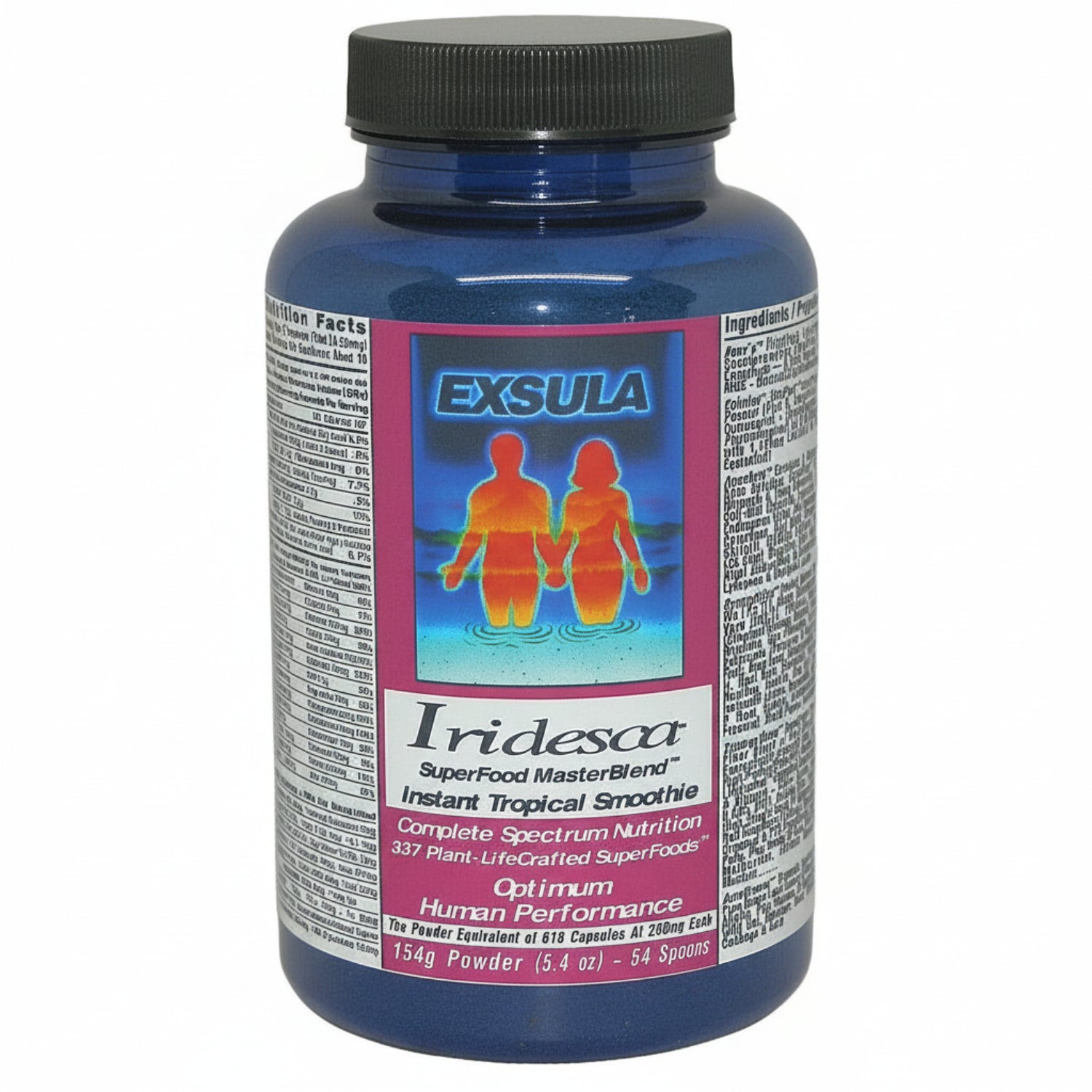 Bottle of Exsula Iridesca with a blue label on a white background