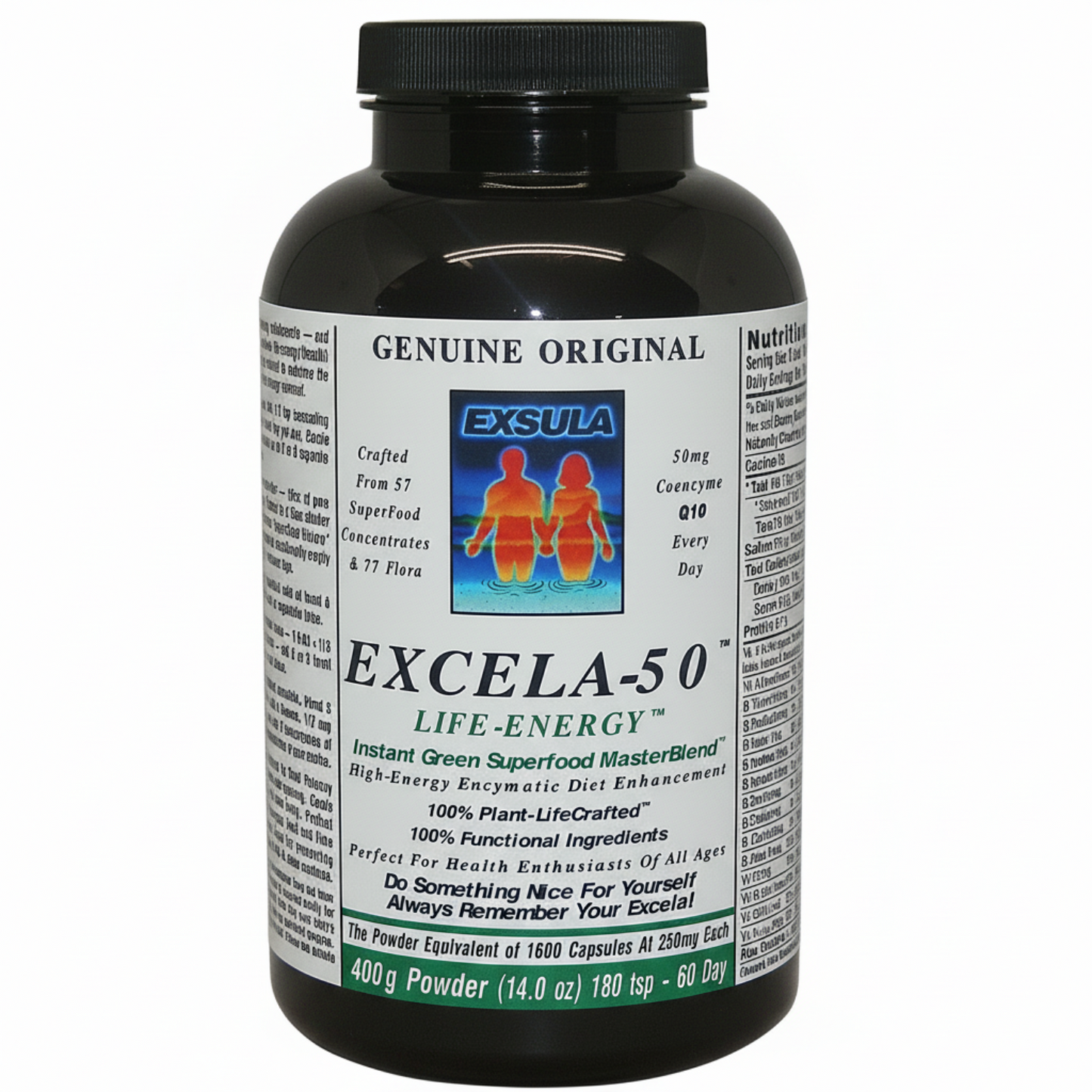 Black supplement bottle labeled 'Exceala-50' with Exsula branding on a white background