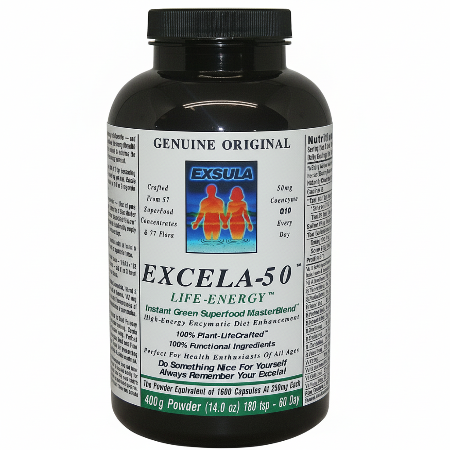 Black supplement bottle labeled 'Exceala-50' with Exsula branding on a white background