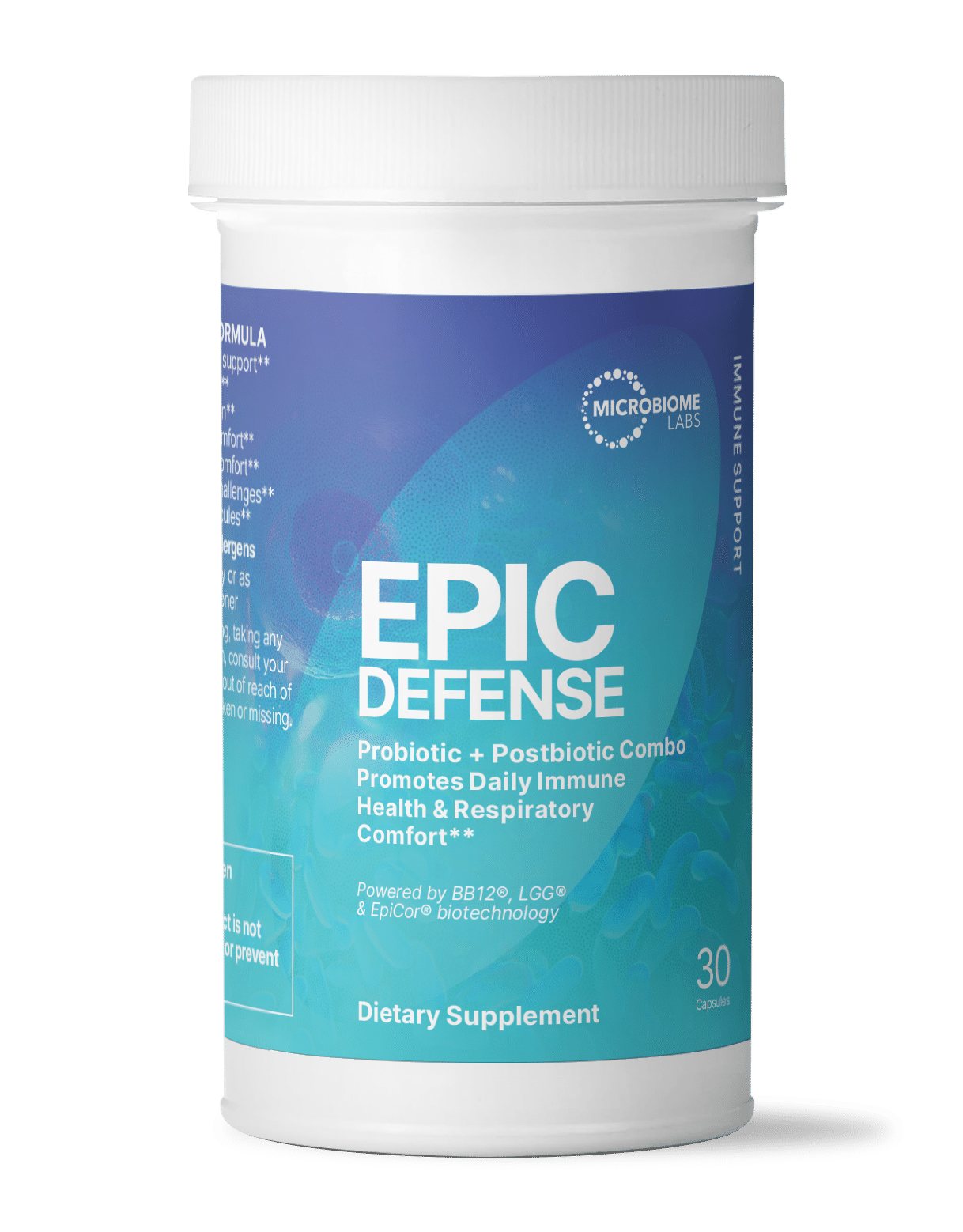 EpicDefense Advanced Immune Support Formula supplement for daily immune and respiratory health.