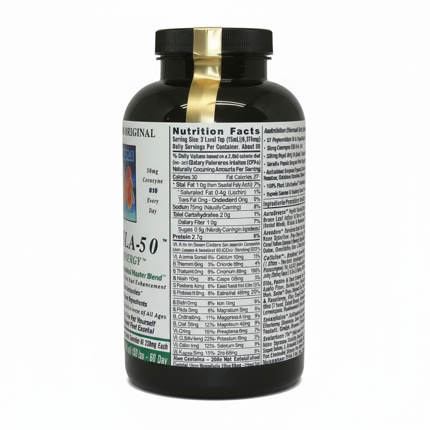 Supplement bottle with label on a white background
