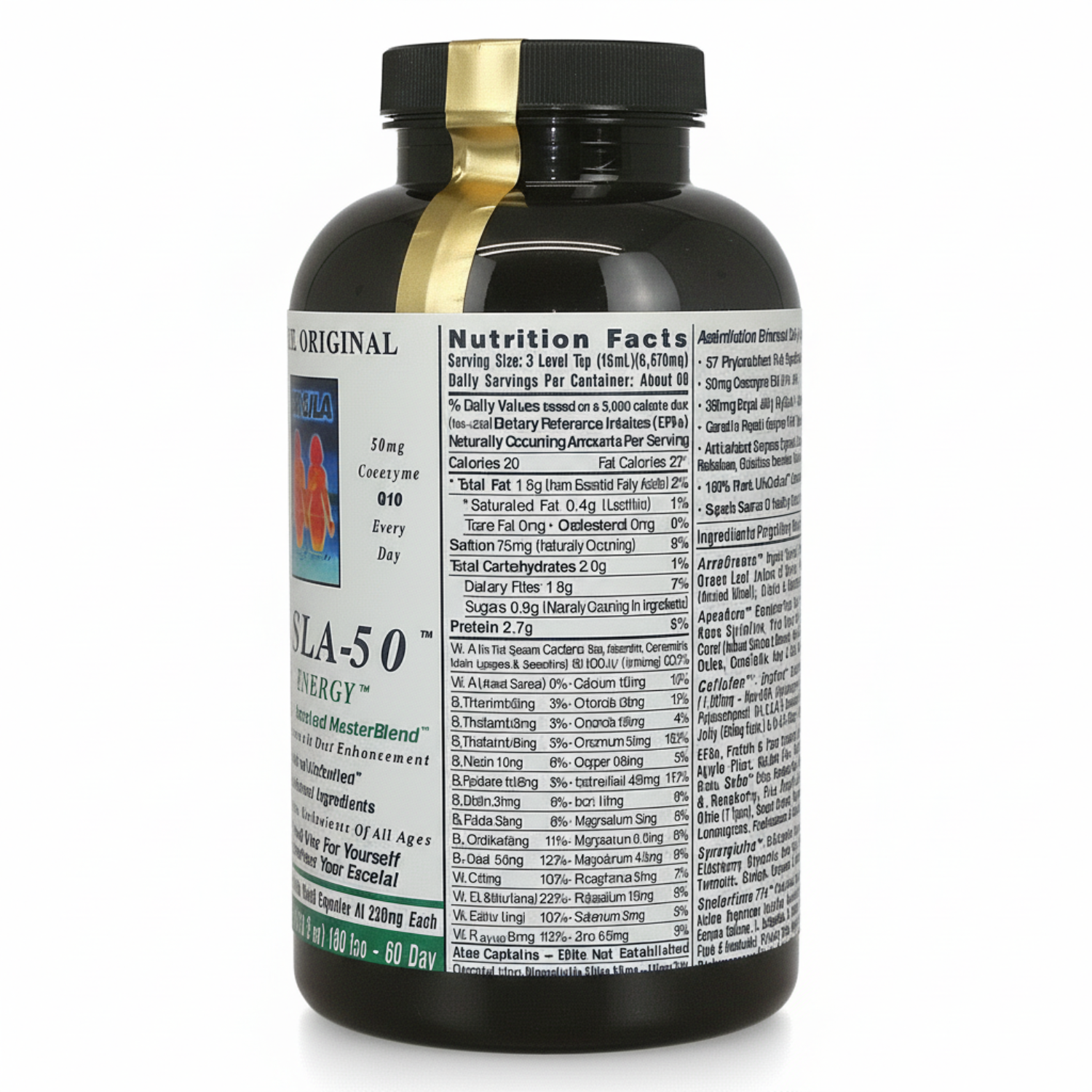 Supplement bottle with label on a white background