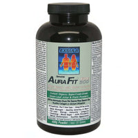 AuraFit phytonutrient supplements in a black container, featuring organic superfood ingredients for health and energy.