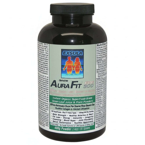 AuraFit bottle, a superfood for endurance, featuring organic green leaf juice and plant powders for peak performance.
