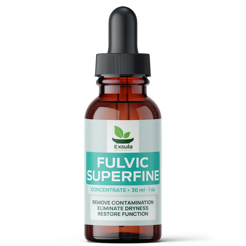 Exsula Fulvic SuperFine serum bottle, a fulvic acid for mucous membranes, 30 ml concentrate for sensitive care.