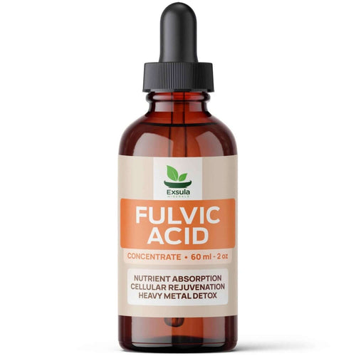 Exsula Minerals Fulvic Acid Organic Trace Mineral Concentrate 60ml bottle for nutrient absorption and detox.