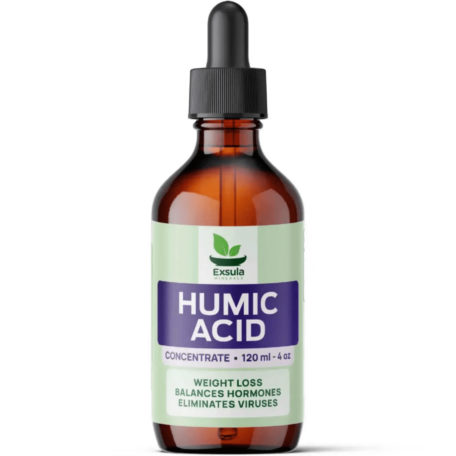Humic Acid Supplement from Exsula Minerals in a 120 ml bottle for weight loss and hormone balance.