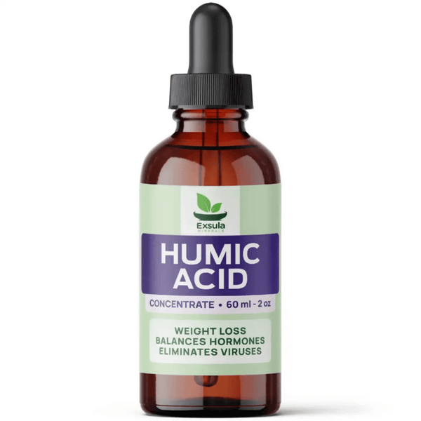 Exsula Minerals Humic Acid concentrate for Digestive and Immune Support, 60 ml bottle.