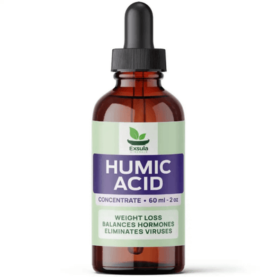 Humic Acid Supplement from Exsula Minerals in a dropper bottle for weight loss and hormone balance.