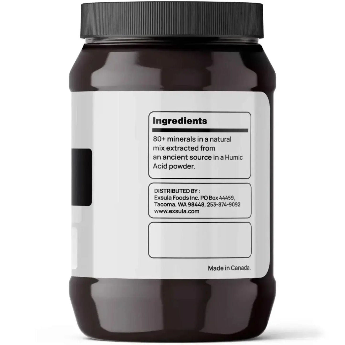 Ancient Carbon Humic Acid Mineral Complex jar with ingredient details and 80+ natural minerals.