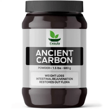 Container of Exsula Ancient Carbon, a Humic Acid Mineral Complex for weight loss and gut health.