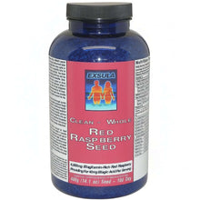 Red Raspberry Seeds - Ellagic Acid Source by Exsula Superfoods, showing a blue container with nutrition information.