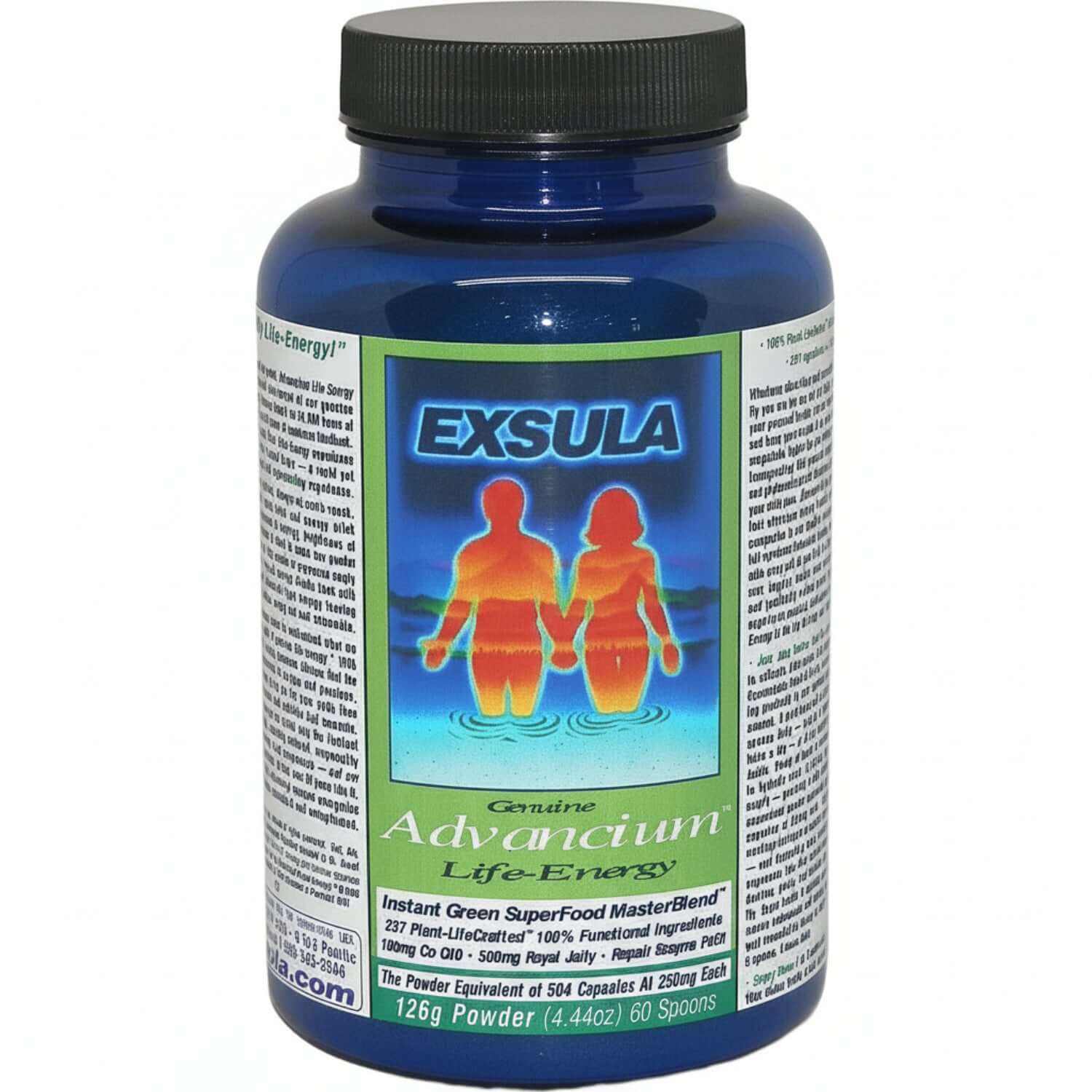 Exsula Advancium Longevity Nutrition superfood powder bottle for life-energy and nutrition support