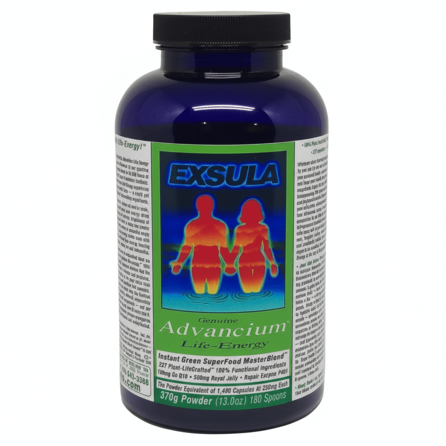 Exsula Advancium superfood formula for Longevity Nutrition, designed for body and mind energy.