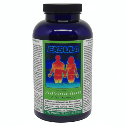 Exsula Advancium superfood formula for Longevity Nutrition, designed for body and mind energy.
