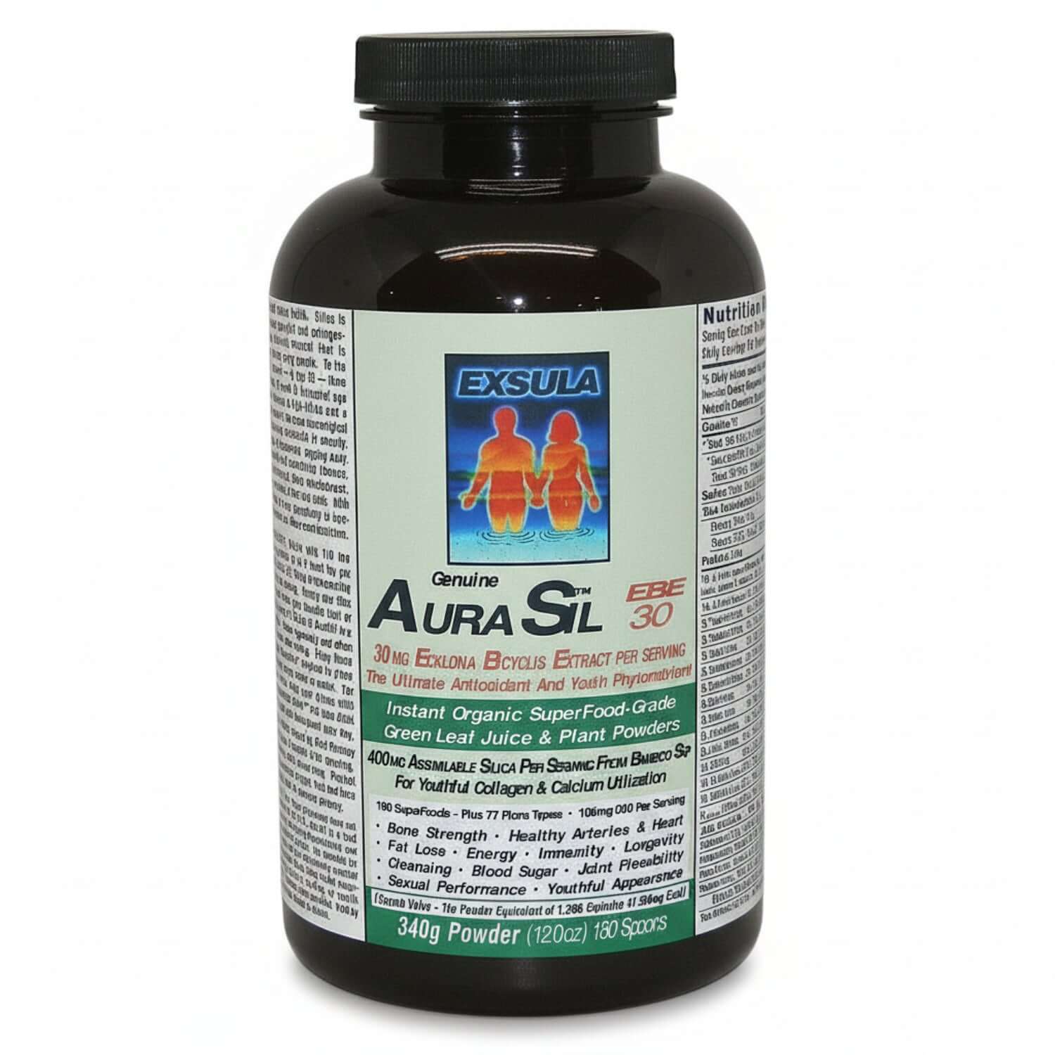 Bottle of Aura Sil with Exsula label on a white background