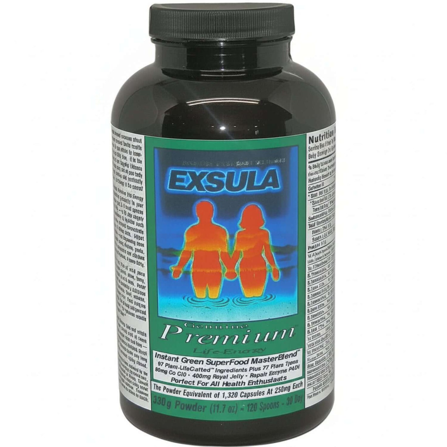 Exsula Premium Brain Superfood Supplement bottle showcasing nutritional benefits and ingredients.