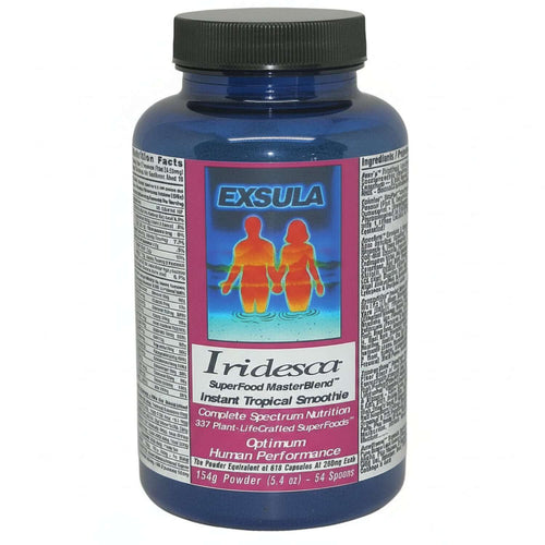 Iridesca - Professional Grade Complete Superfood in a blue container for optimum human performance.