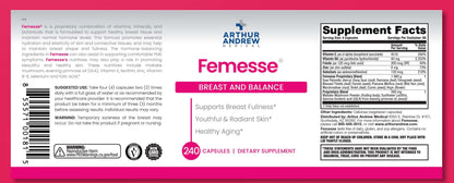 Femesse supplement label with focus on Natural Hormone Balance for Women and breast health support.