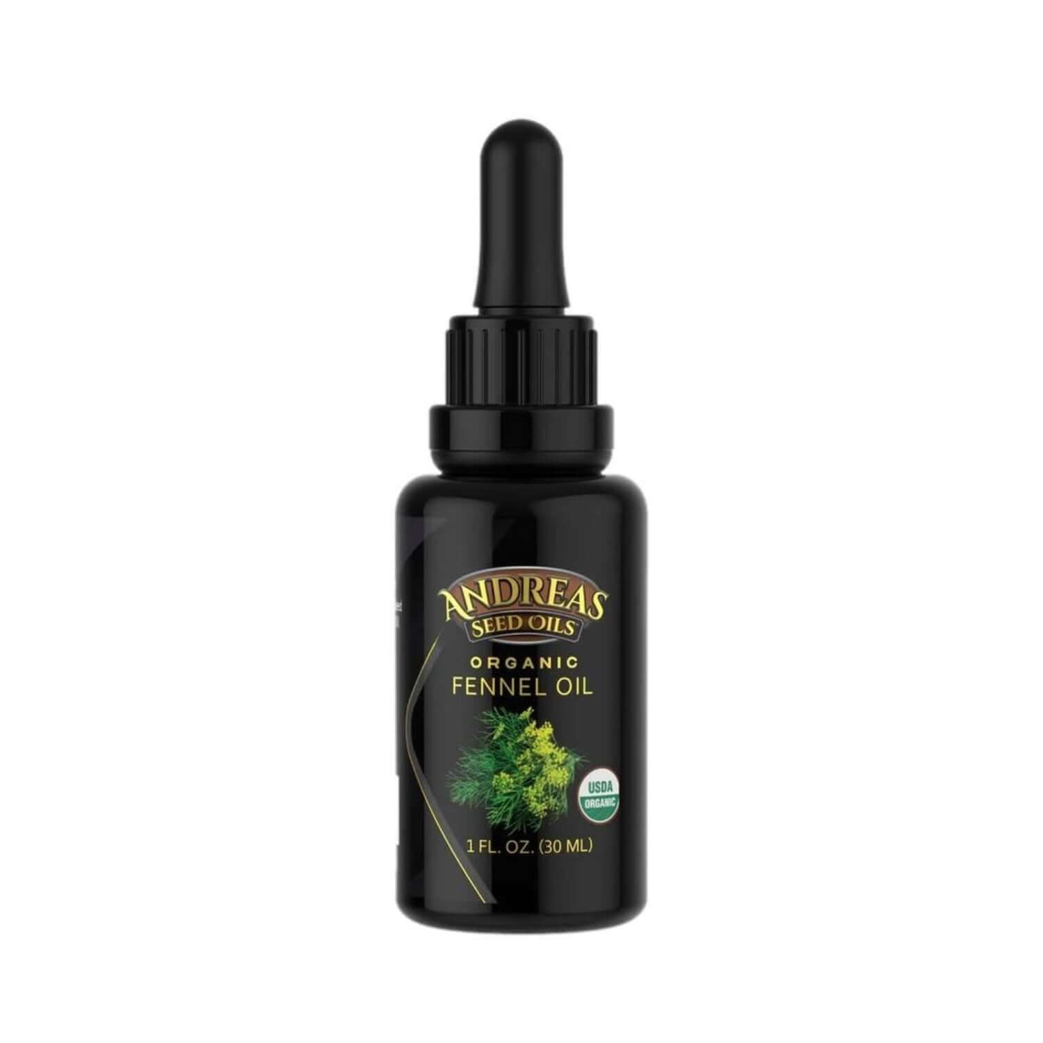 Organic Fennel Seed Oil in a dropper bottle from Andreas Seed Oils, 1 fl oz (30 ml)