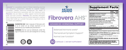 Fibrovera AHS Advanced Hormonal Support label, Natural Hormone Balance for Women, 90 capsules, dietary supplement.