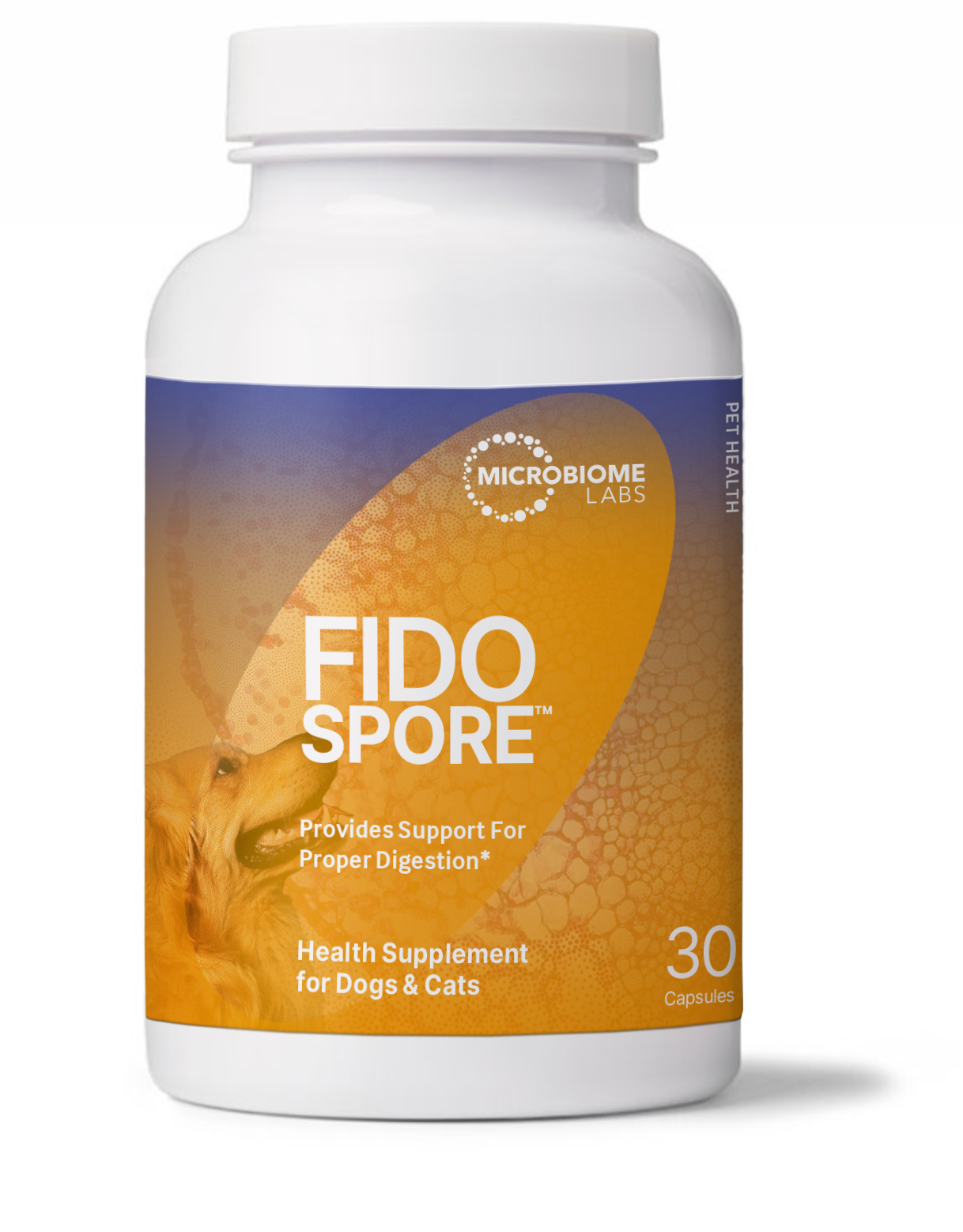 FidoSpore from Microbiome Labs health supplement for dogs and cats in capsule form, supports proper digestion.