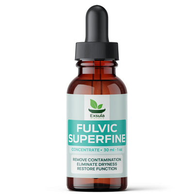 Bottle of Exsula Fulvic Superfine on a white background