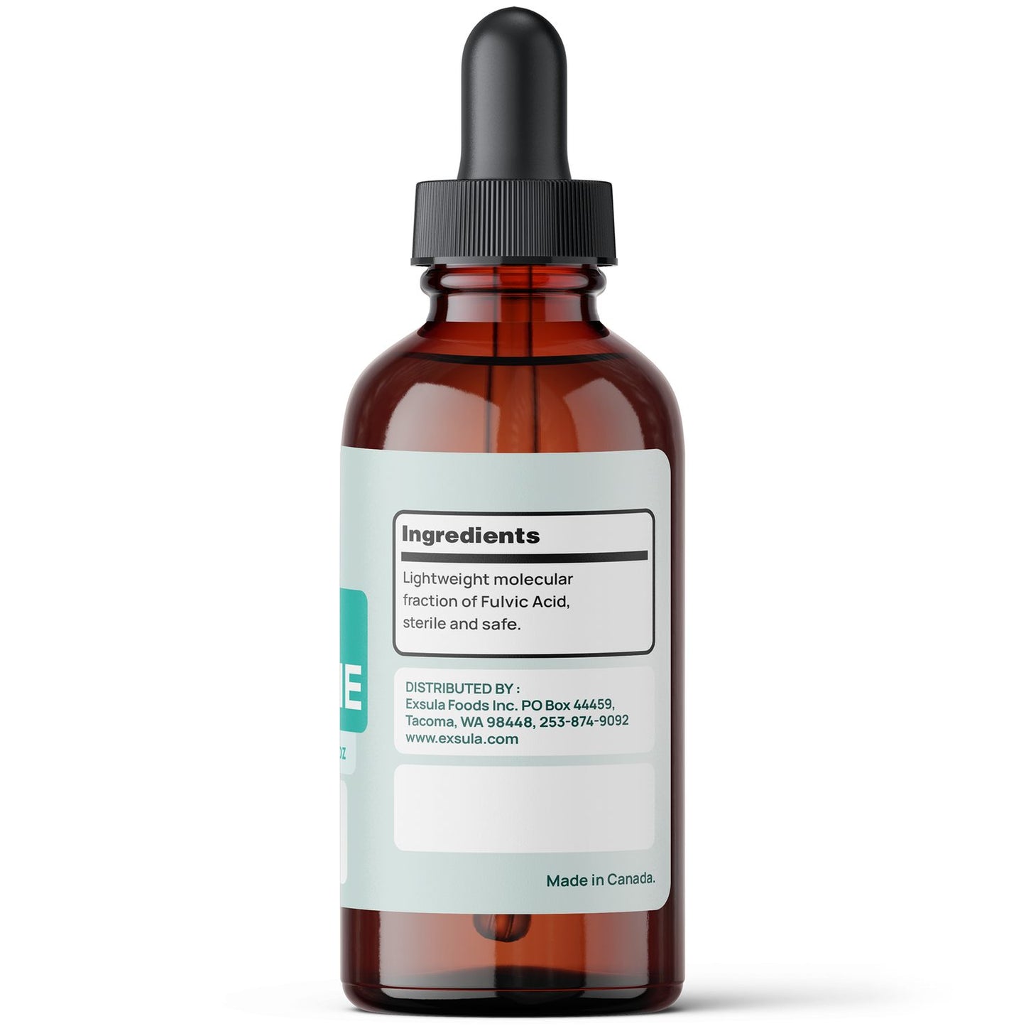 Brown glass bottle with dropper labeled 'Ingredients' on a white background