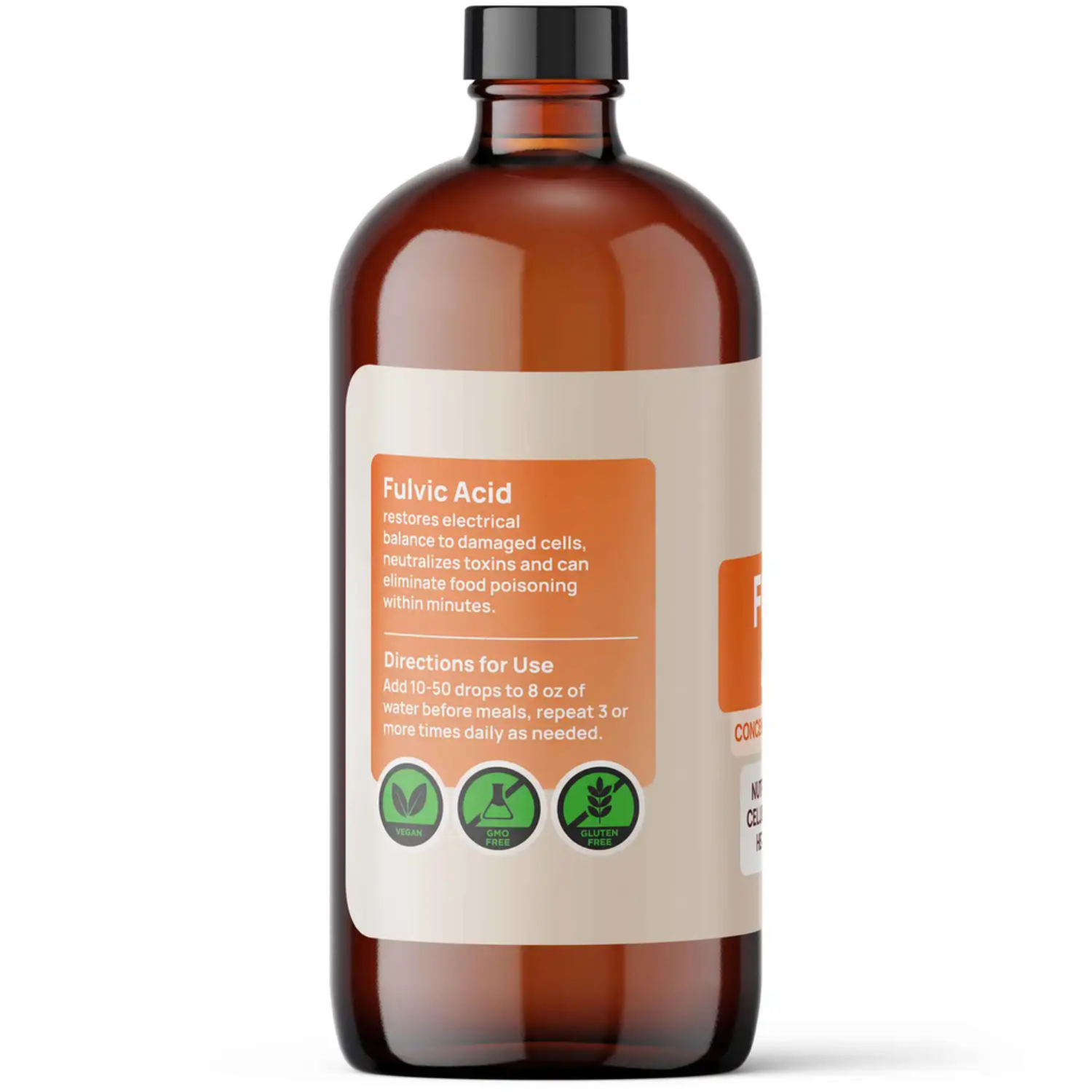 Brown glass bottle with a label on a white background