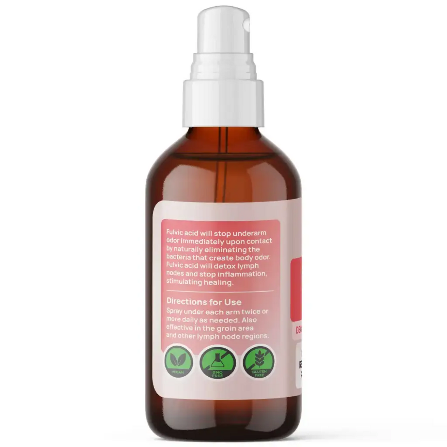 Brown spray bottle with a white label on a white background