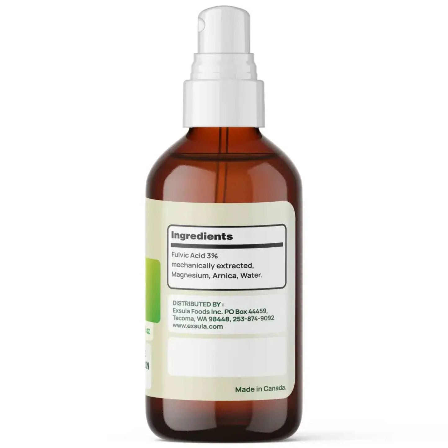 Brown spray bottle with white label on a white background